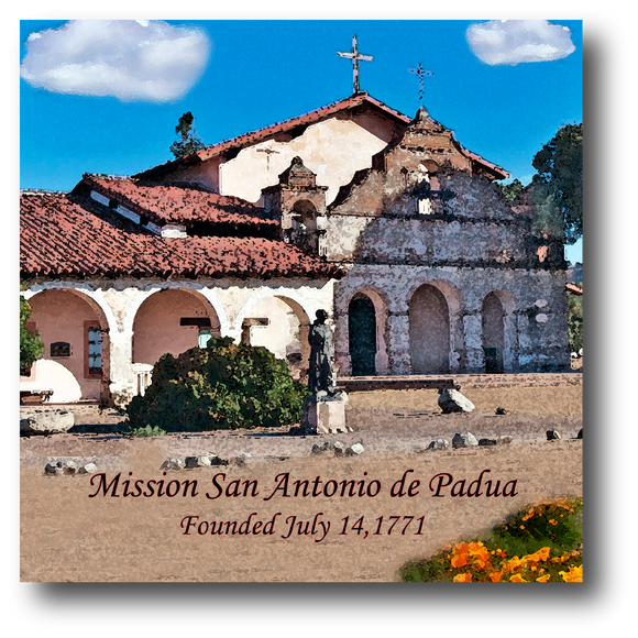 Square Aluminum Magnet with rounded corners and an original image of the Mission San Antonio de Padua (San Antonio)