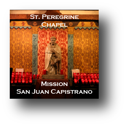 Small square ceramic tile with magnet and an original image of St. Peregrine Chapel at Mission San Juan Capistrano (San Juan Capistrano)
