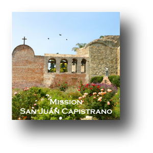 Small square ceramic tile with magnet and an original image of the Bell Wall at Mission San Juan Capistrano (San Juan Capistrano)