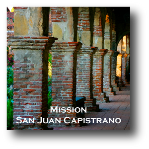 Large square ceramic tile with magnet and an original image of the Arches at Mission San Juan Capistrano (San Juan Capistrano)