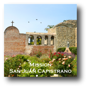 Large square ceramic tile with magnet and an original image of the Bell Wall at Mission San Juan Capistrano (San Juan Capistrano)