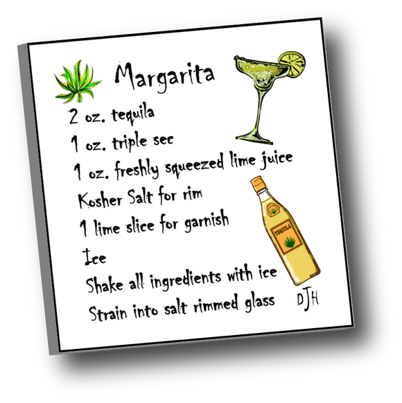 Large square ceramic tile with magnet featuring a recipe for a Margarita