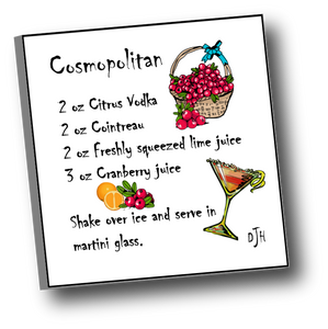 Large square ceramic tile with magnet featuring a recipe for a Cosmopolitan