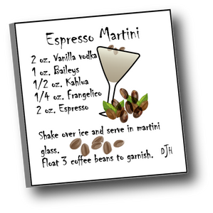 Large square ceramic tile with magnet featuring a recipe for an Espresso Martini