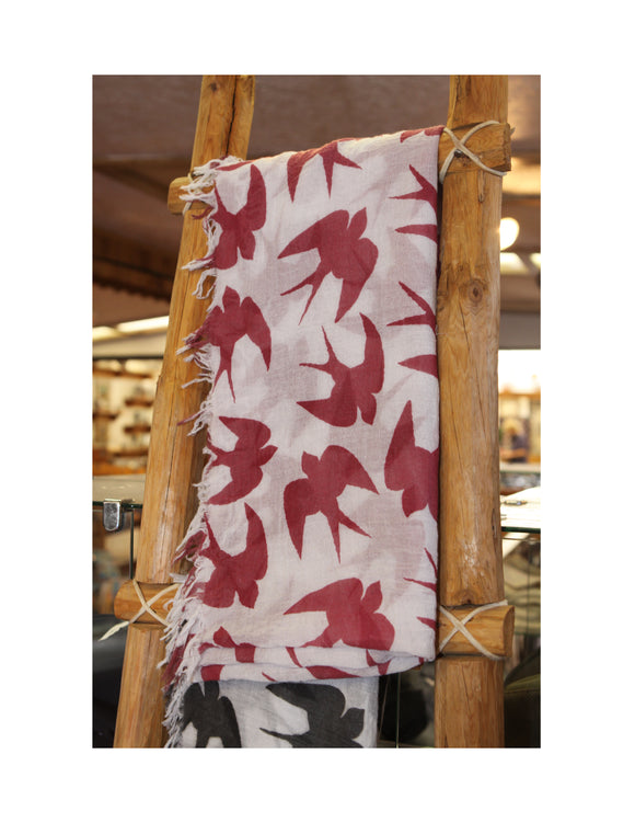 Swallow Scarf - Red Swallows