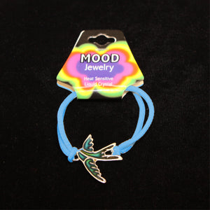 Swallow Mood Bracelet with blue elastic band.