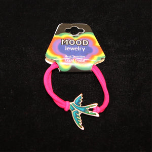 Swallow Mood Bracelet with pink elastic band.